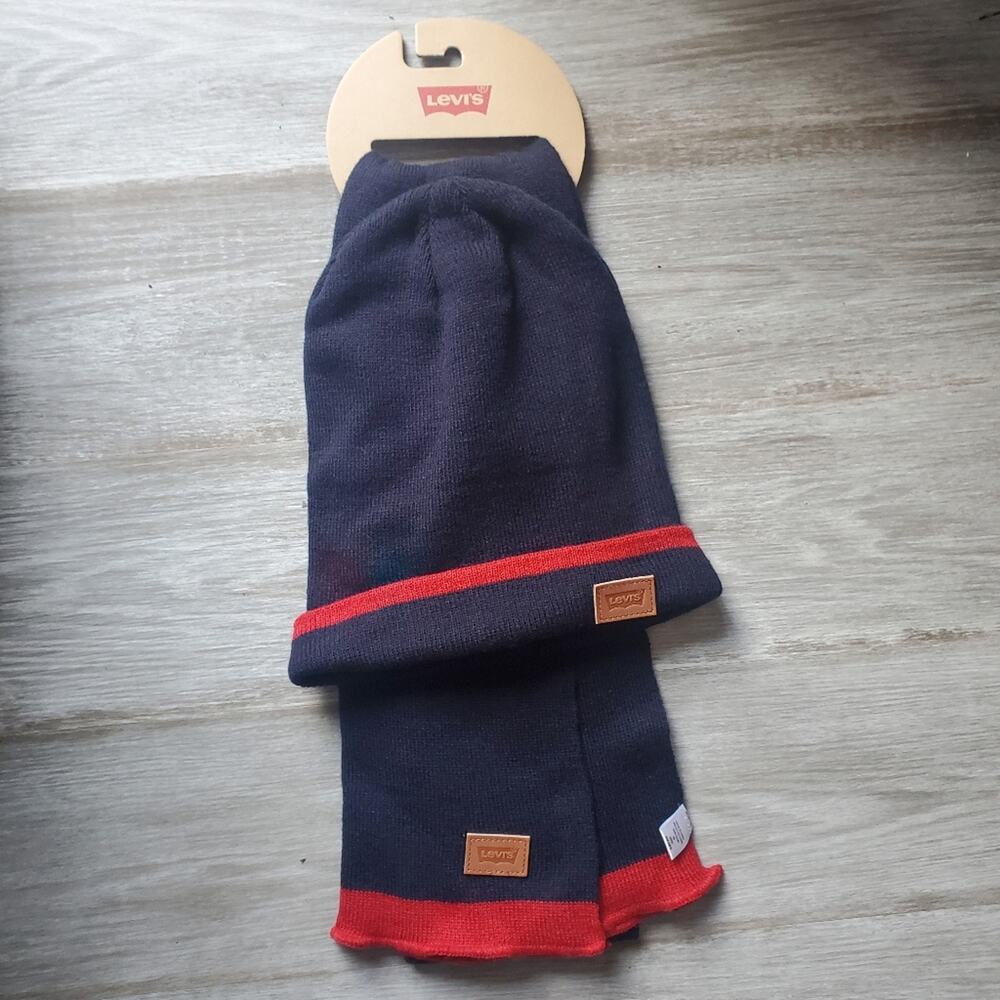 Levi's Knut Beanie and Scarf Set Blue